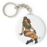 Dark Haired Army or Military Pinup Girl by Al Rio Key Chains