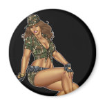Dark Haired Army or Military Pinup Girl by Al Rio Magnets