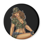 Dark Haired Army or Military Pinup Girl by Al Rio Magnets