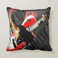 Dark hands guitar layered red image throw pillows