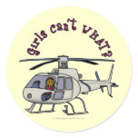 Dark Helicopter Pilot Girl Round Sticker