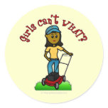 Dark Lawn Care Girl Round Stickers