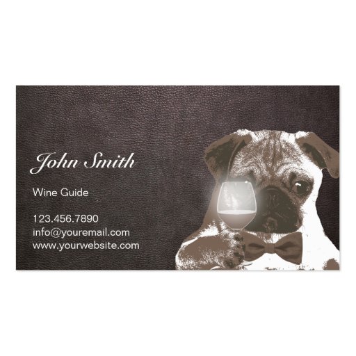 Dark Leather Sir Pug Wine Tasting Business Card (front side)