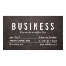 Dark Leather Substitute Teacher Business Card