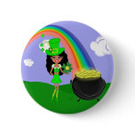 Dark Leprechaun Girl With Rainbow Buttons
