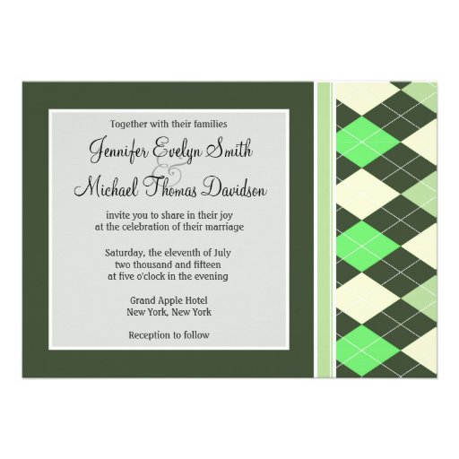 Dark & Light Green Argyle Pattern Custom Announcement