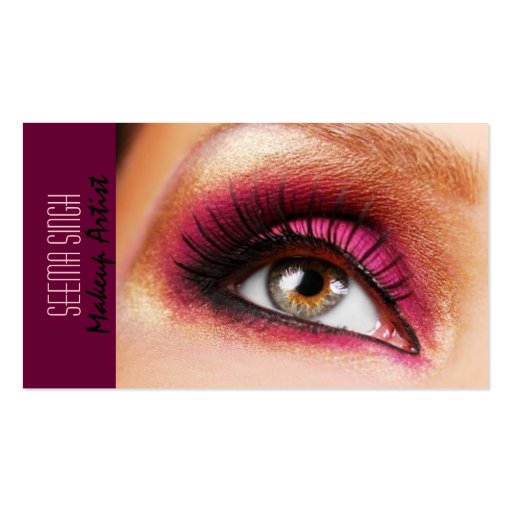 Dark Magenta eyes makeup artist Business Card Template (front side)