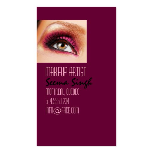 Dark Magenta eyes makeup artist Business Card Template (back side)