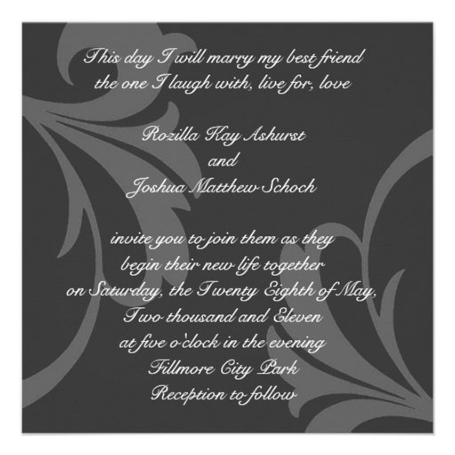 Dark Monogram Teal Damask Wedding Invitation