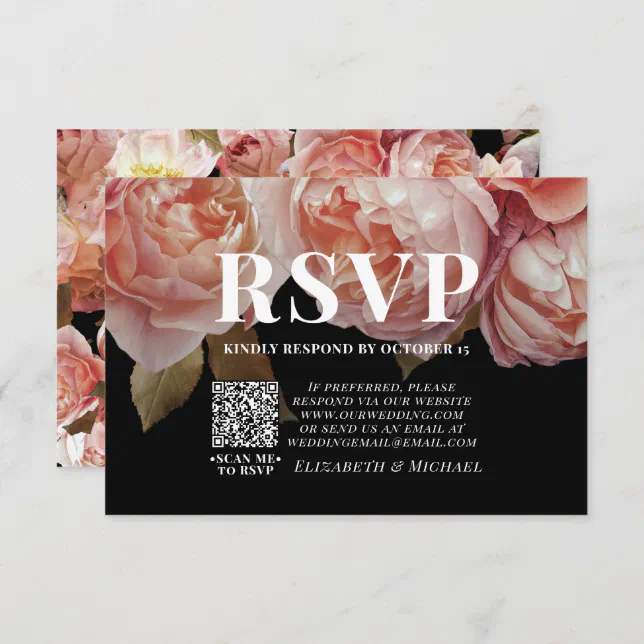 Dark Moody Blush Pink Floral Qr Code Wedding Rsvp Zazzle