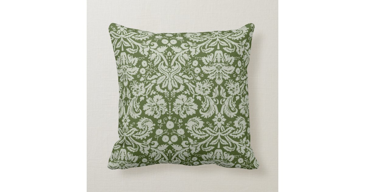 Dark Moss Green Damask Throw Pillow Zazzle