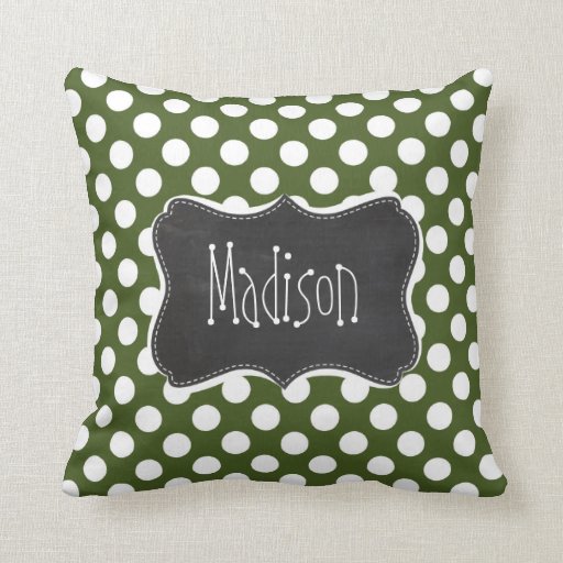 Dark Moss Green Polka Dots Throw Pillow Zazzle
