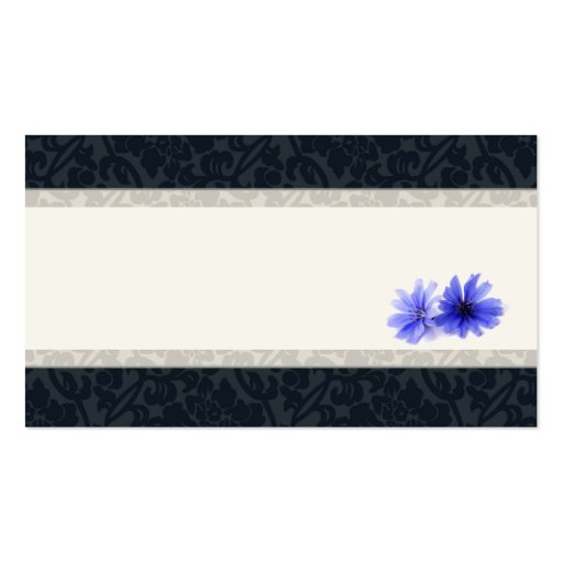 Dark Navy Floral Damask Place Cards, Ivory Business Cards (back side)