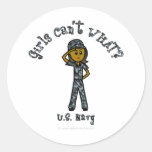 Dark Navy Girl USA Round Stickers