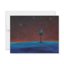 Dark night stars landscape lone tree painting art announcement