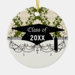 dark olive green cream romantic damask graduation christmas ornament