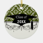 dark olive green white diamond damask graduation ornaments