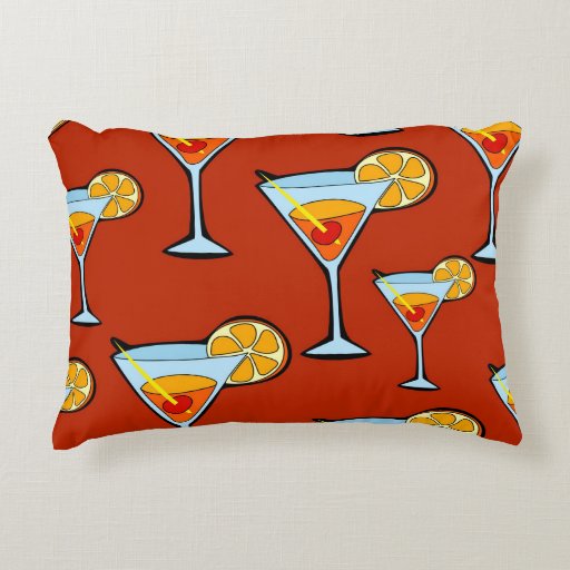 Dark Orange Martini Cocktail Pattern Decorative Pillow Zazzle