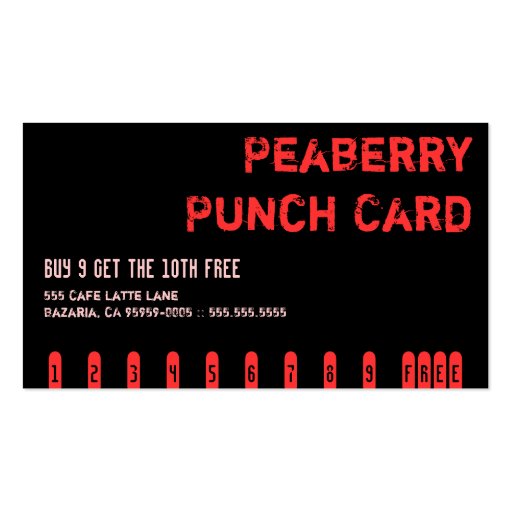 Dark Peaberry Coffee Drink Punch Card Business Cards