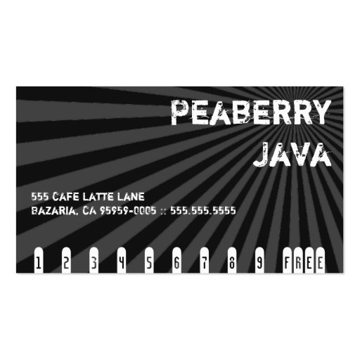 Dark Peaberry Java Drink Punch Card Business Cards (front side)