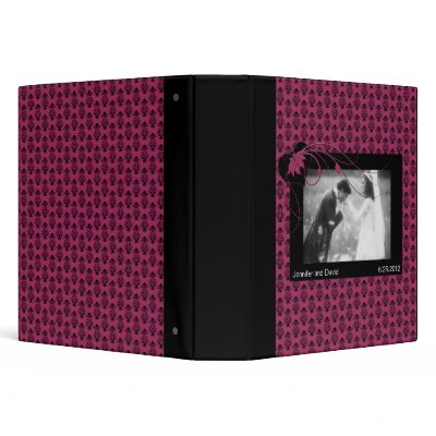 Dark Pink and Black Damask Wedding Album Vinyl Binder