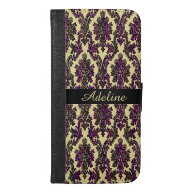 Dark Pink and Gold Damask Personalized Wallet Case