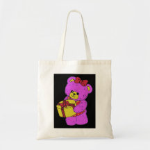 Dark Pink and Yellow Teddy Bear for Girls(2) Tote Bags