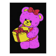 Dark Pink and Yellow Teddy Bear for Girls(2) Card