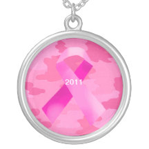 Dark Pink Camouflage Pink Ribbon Date Necklace