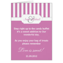 Dark Pink candy stripe Candy Buffet Poem Card