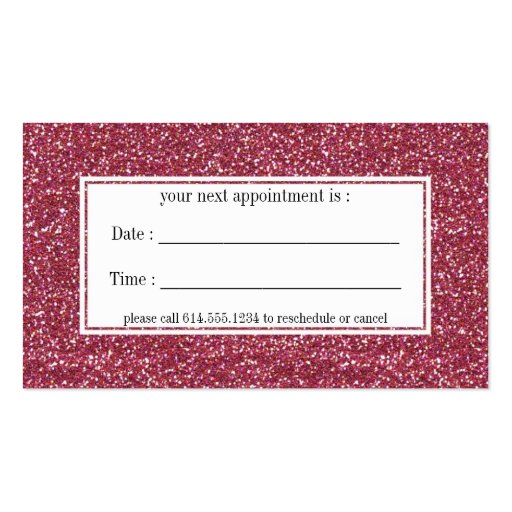 Dark Pink Glitter Appointment Business Cards (back side)