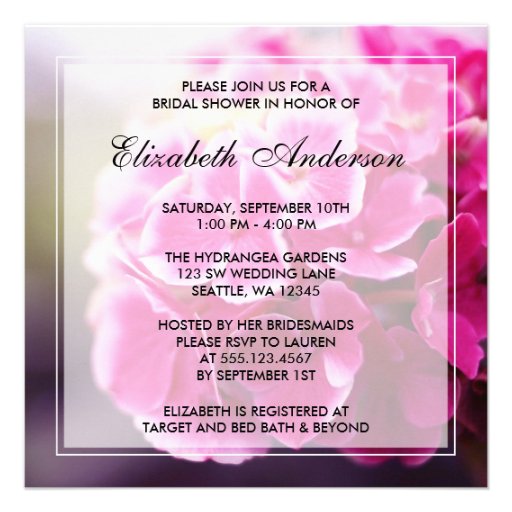 Dark Pink Hydrangea Bridal Shower Personalized Invite