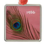 Dark Pink Peacock Feather Christmas Ornament