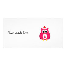 Dark pink santa owl customized photo card