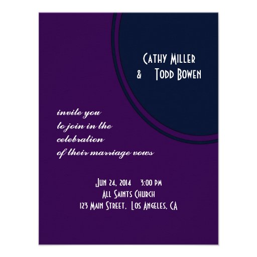 Dark purple and blue modern circle wedding personalized invitations