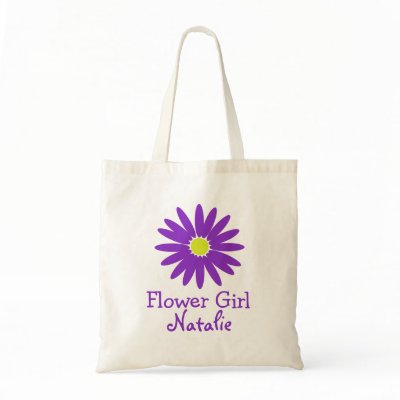 Dark Purple Daisy with Customizable Text Tote Bags