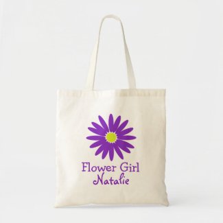 Dark Purple Daisy with Customizable Text Tote Bags