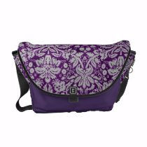 Dark Purple Damask messenger bags