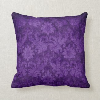 Dark Purple Damask Floral Decorative Pattern Throw Pillows