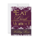 Dark Purple & Gold Snowflake Wedding RSVP Cards Invite