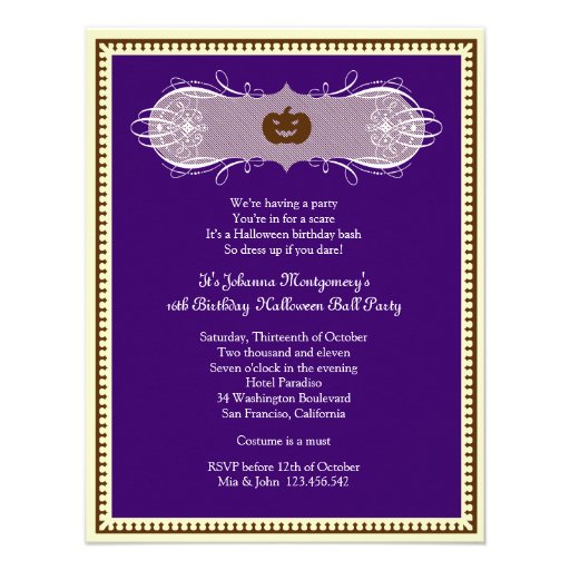 Dark Purple Halloween Ball Costume Party Invites