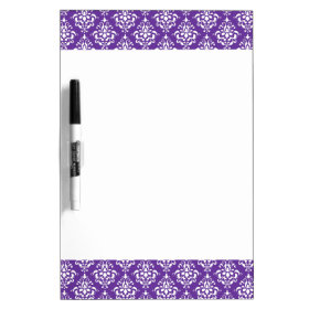 Dark Purple White Vintage Damask Pattern 1 Dry-Erase Whiteboard