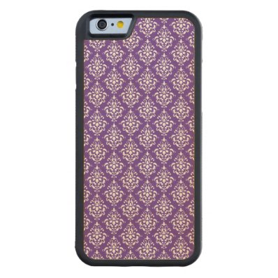 Dark Purple White Vintage Damask Pattern Carved® Maple iPhone 6 Bumper