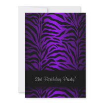 Dark Purple Zebra Womans 21st Birthday Party Custom Invites