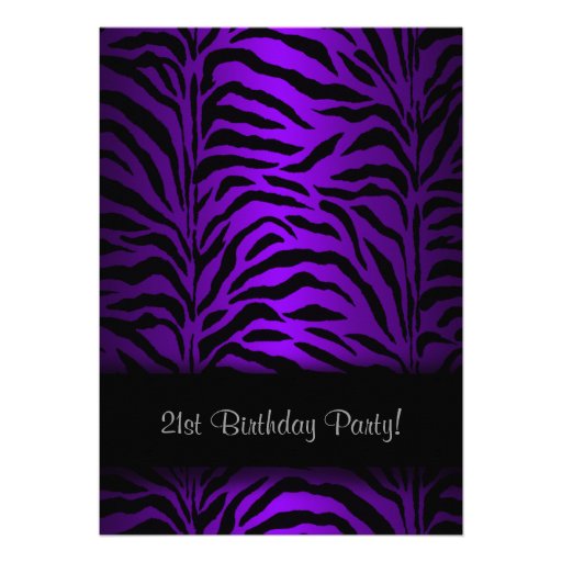 Dark Purple Zebra Womans 21st Birthday Party Custom Invites