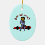 Dark Race Car Driver Girl Christmas Ornament