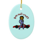 Dark Race Car Driver Girl Christmas Ornament