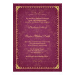 Dark raspberry and gold elegant wedding invitation