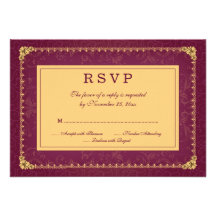 Dark raspberry and gold elegant wedding rsvp card custom invitations