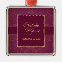 Dark raspberry and gold thank you favor ornament